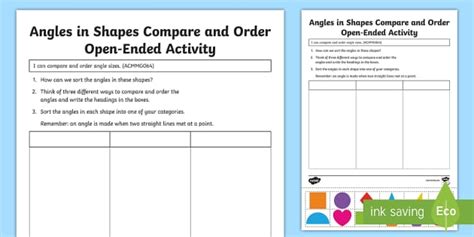 Angles in Shapes Compare and Order Open-Ended Worksheet / Worksheet