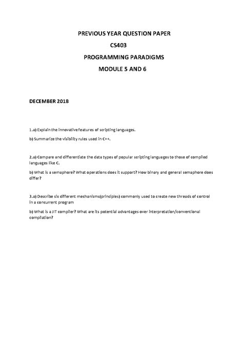 CS 403 PP PREV QP M5 M6 - CS 403 PROGRAM PARADIGM PREVIOUS YEAR ...