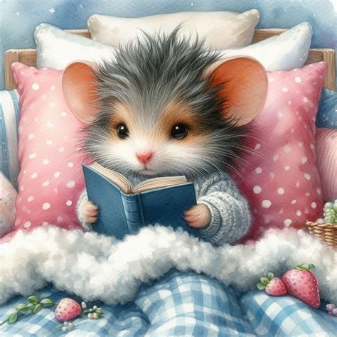 Adorable Mouse Reading a Book