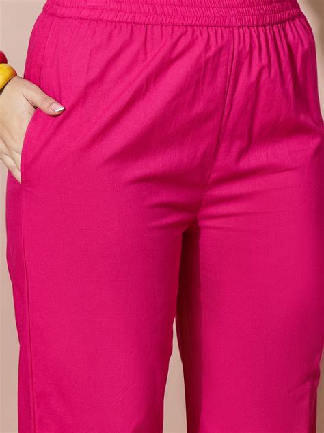 Bright Yellow Straight Kurta With Pink Pants