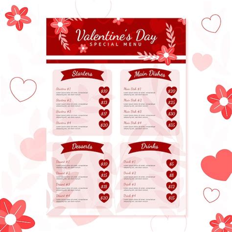 Flat valentine's day floral menu template | Free Vector
