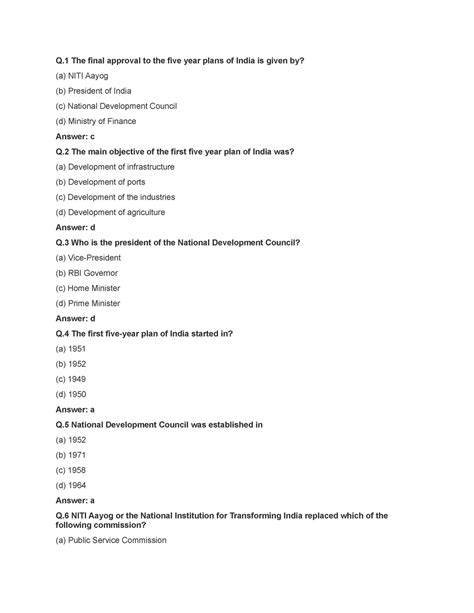 Five years plan MCQS - INGI GK - Q The final approval to the five year ...