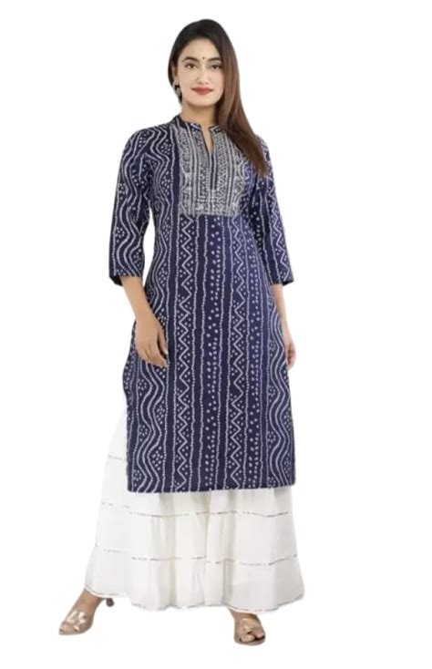 Buy Rayon Bandhani kurti with beautiful embroidery & Sitara work on ...