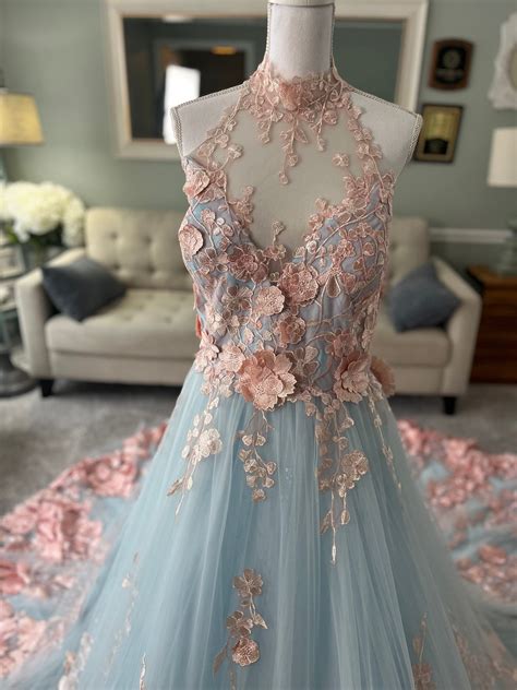 Pink & Blue 3D Wedding Dress, Custom A-Line Disney Dress