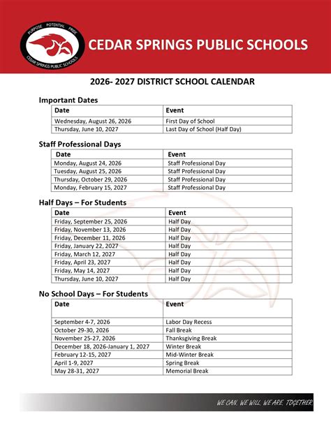 Cedar Springs Public Schools MI Calendar 25-26 Revised [pdf] - EduCounty