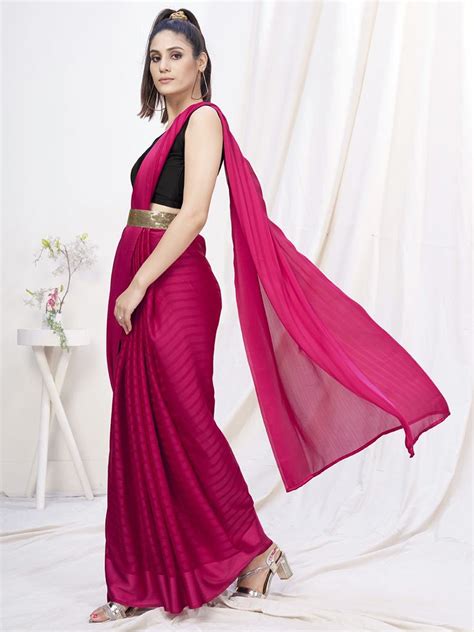 Deep Rani Pink Pre-Stitched Blended Silk Saree - Clothsvilla