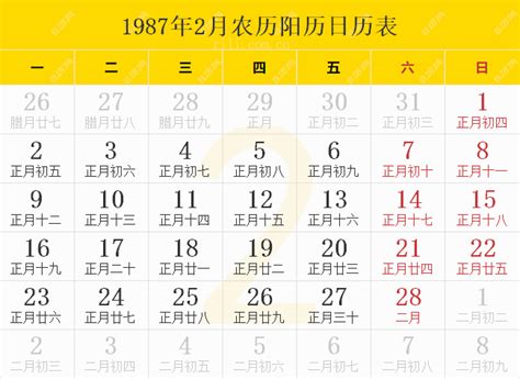 1987年日历农历阳历表全年 1987全年日历农历表-神算网