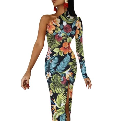Colorful Tropical Floral Long Dress Ladies Bright Flower Print Party ...