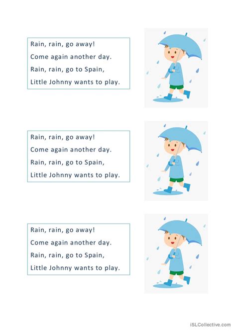 Rain rain go away: English ESL worksheets pdf & doc