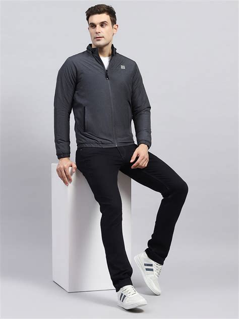 Buy Men Charcoal Solid Mock Neck Full Sleeve Jacket Online in India ...