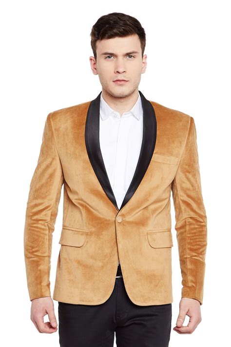 Wintage Men's Premium Velvet Notch Lapel Tuxedo Coat Blazer Jacket: Gold