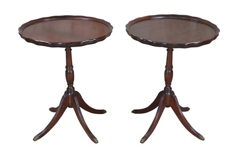 2 Antique Duncan Phyfe Mahogany Pie Crust Pedestal Side Tables Stands 27"