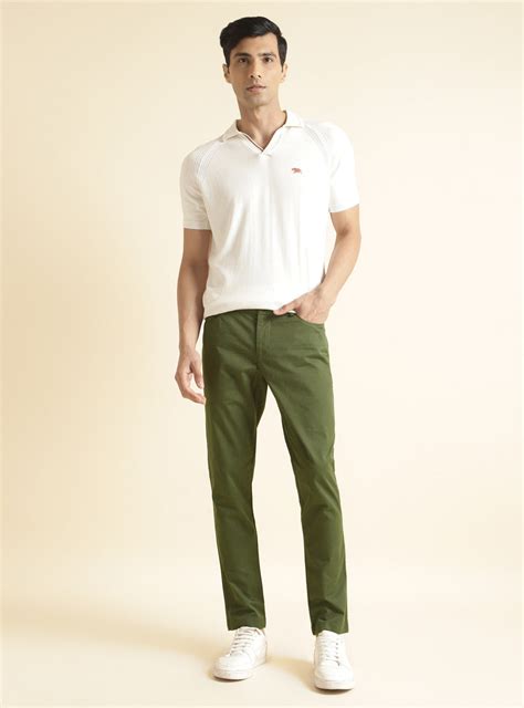 Buy Forest Twill Chino | Casual Green Solid Trousers for Men Online ...