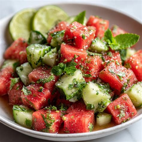 Watermelon Cucumber Mint Salad with Lime | Simple Tasty Recipes