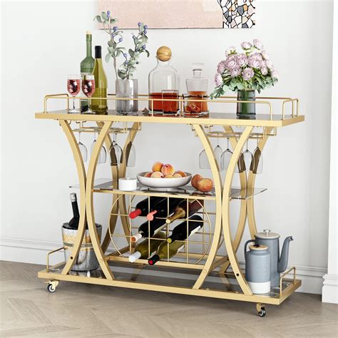 Amazon.com - GAOMON Gold Bar Cart, 3 Tier Bar Carts with Wheels ...