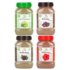 Glow Lush Amla, Reetha, Shikakai & hibiscus Powder (125gm Each) for ...
