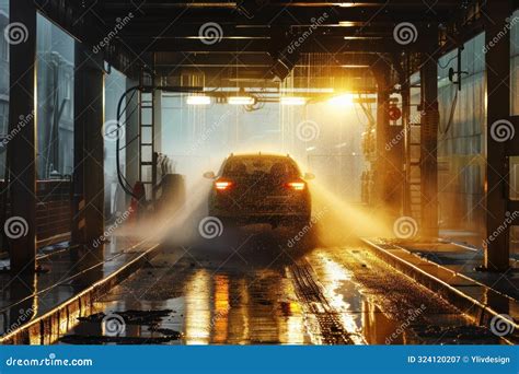 Modern Car Wash Station Cleaning Vehicle during Sunset Stock Image ...