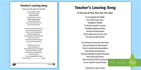Teacher's Leaving / Retirement Song Lyrics - Twinkl
