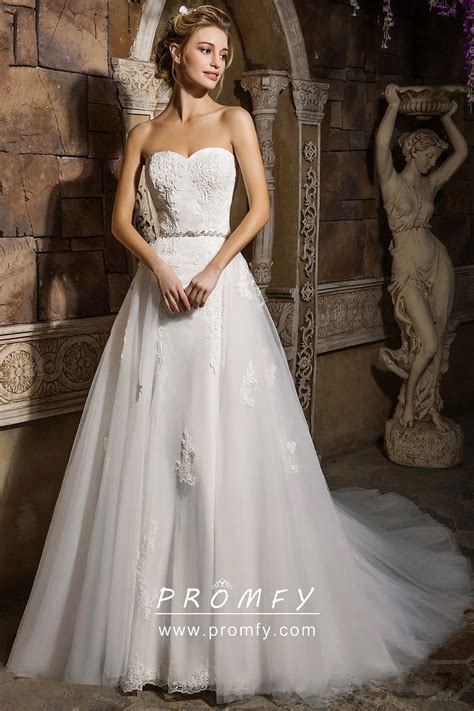 Detachable Overskirt Lace Tulle Satin Wedding Dress - Promfy