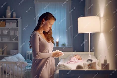 Premium Photo | Mother changes diapers at night fatigued and diseased