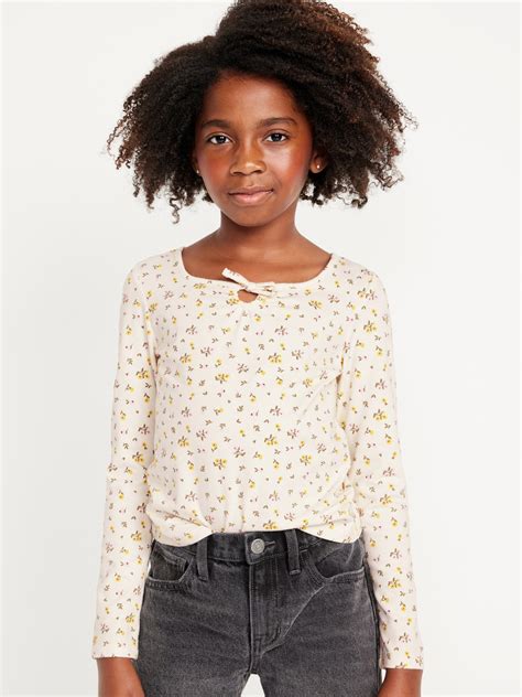 Long-Sleeve Printed Keyhole T-Shirt for Girls | Old Navy