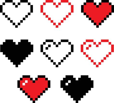 pixel heart set icon on white background. red heart pixel logo. 8 bit ...