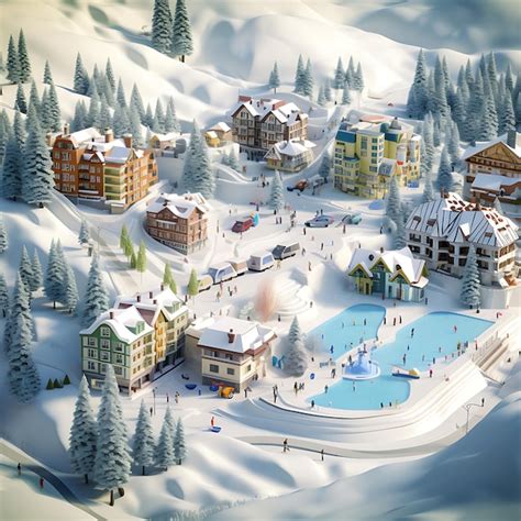3d rendering of ski resort city isometric miniature | Premium AI ...
