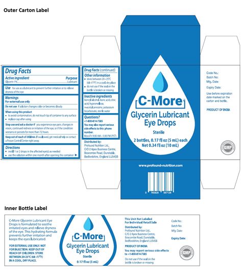 C-MORE Glycerin Lubricant Eye Drops: Details from the FDA, via OTCLabels.com