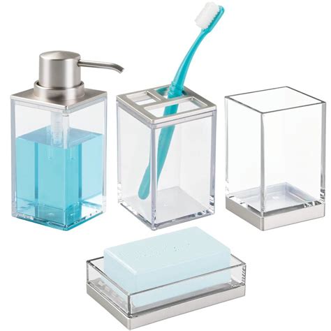 mDesign Square Plastic Bathroom Vanity Countertop Accessory Set ...
