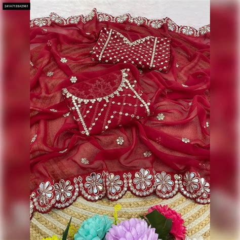 TRENDBUY Georgette Sequence Mirror Work Saree | Festive – TREND BUY