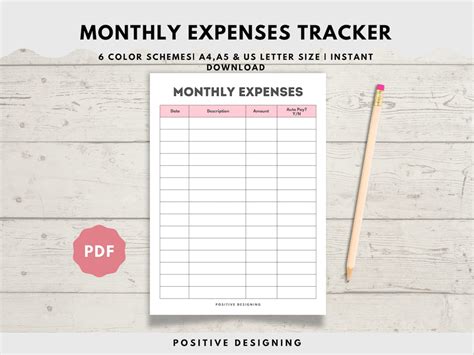 Buy Monthly Expenses Tracker Printable, Spending Log, Purchase Recorder ...