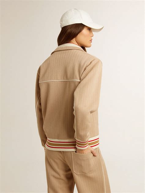 Women’s light beige zipped sweatshirt with white logo | Golden Goose