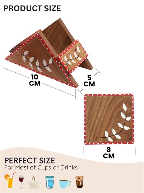 VarEesha Snow Leaf Sheesham Wood Square Coasters Set of Four