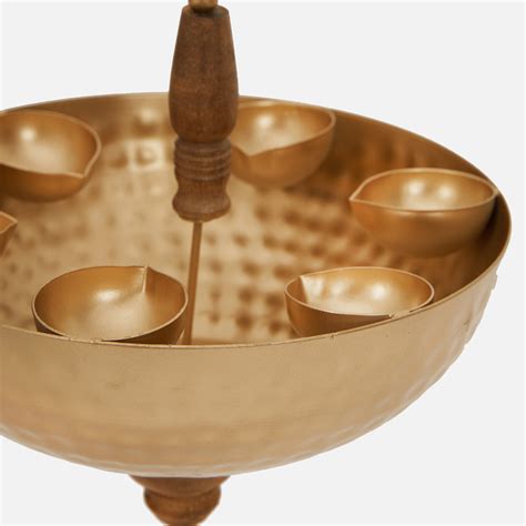 Golden Metal & Wooden Hanging With 6 Diyas – DecorTwist