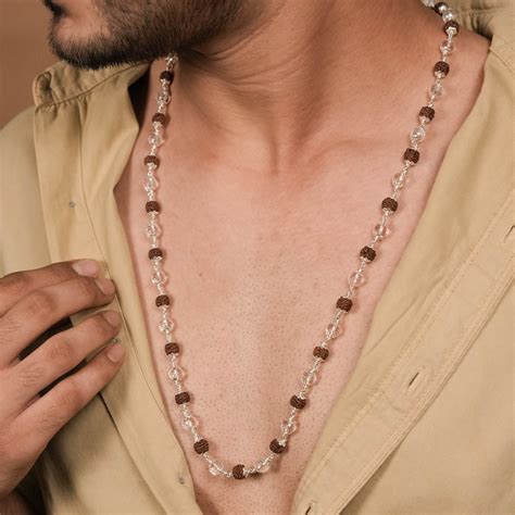 Rudraksha with Sphatik Diamond Cut Beads Silver Mala – Prinjal Jewels