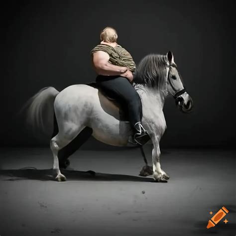 A very fat man riding a small horse on Craiyon