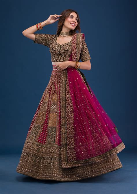 Buy Maroon Zariwork Velvet Readymade Lehenga - Koskii