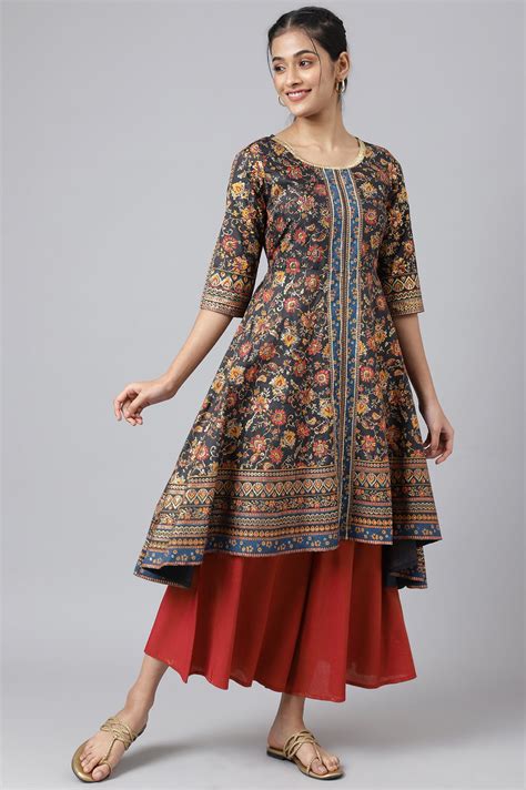 Buy Grey Floral Foil Print kurta Online for Woman | Shop for Aurelia