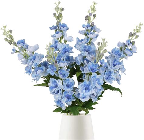 Amazon.com: INSUNSIX Blue Silk Flowers 6PCS Real Touch Delphinium ...