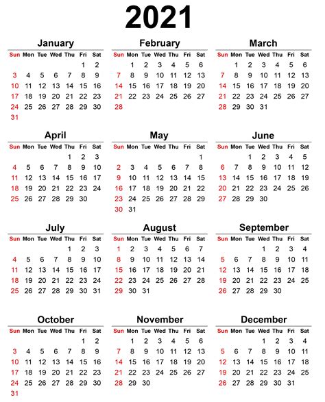 Calendar 2021 year PNG