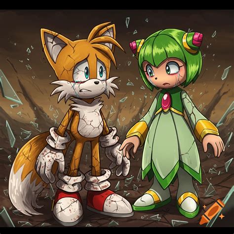 Tails the Fox and Cosmo the Seedrian, shattered on Craiyon