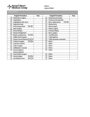 Fillable Online Surgical History Surgical Procedure Year Surgical ...