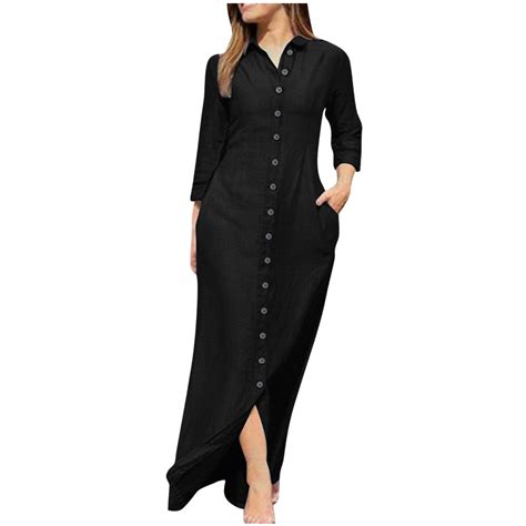 Lightweight Cotton Linen Maxi Shirt Dresses Women Casual Solid Button ...