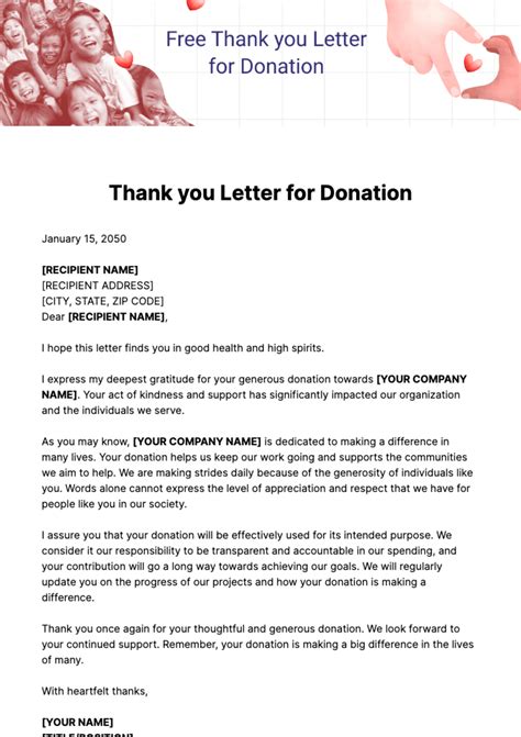Thank you Letter for Donation Template - Edit Online & Download Example ...