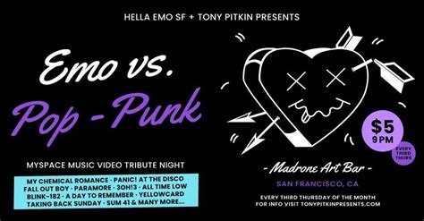 Emo vs. Pop-Punk: Myspace Music Video Tribute Night, Madrone Art Bar ...