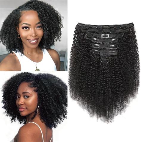 Amazon.com : Yacurcur Afro Kinky Curly Clip in Hair Extensions Human ...