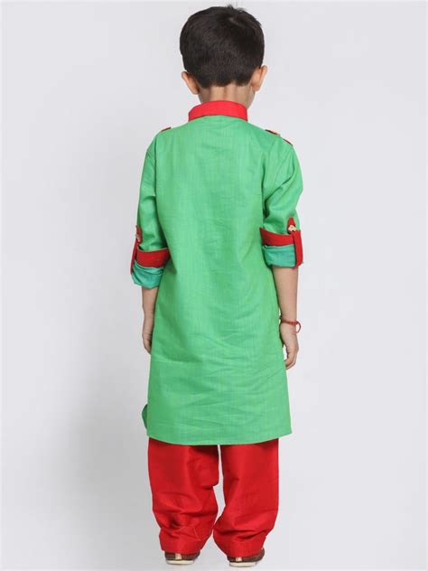 VASTRAMAY Boys Green Cotton Pathani Suit Set – vastramay