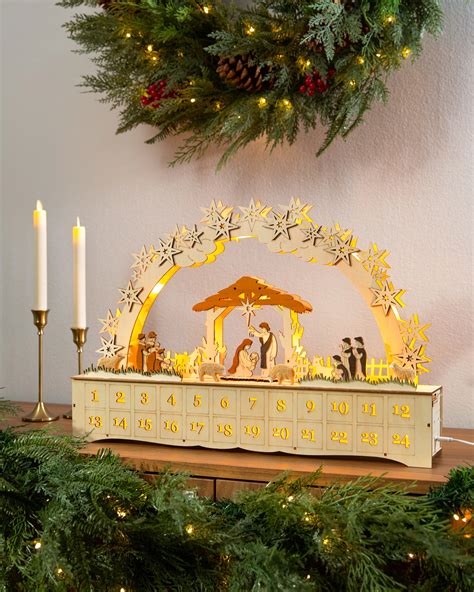 Lit Wooden Holy Night Advent Calendar | Balsam Hill
