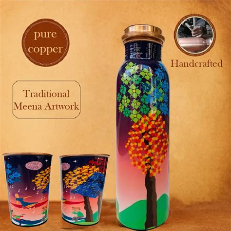 Tree Serenade Copper Bottle Set with Glasses | PaintzStories