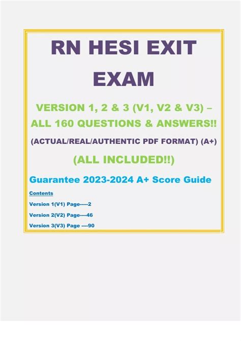 RN HESI EXIT EXAM VERSION 1, 2 and 3 (V1, V2 and V3) -(ALL 160 x 3 ...